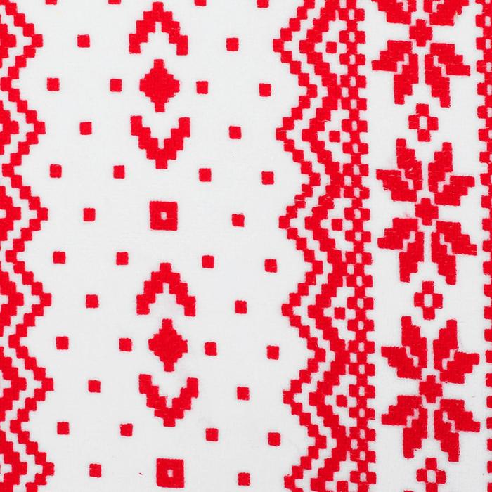 Велюр на белом фоне красный скандинавский узор, ширина 180 см
