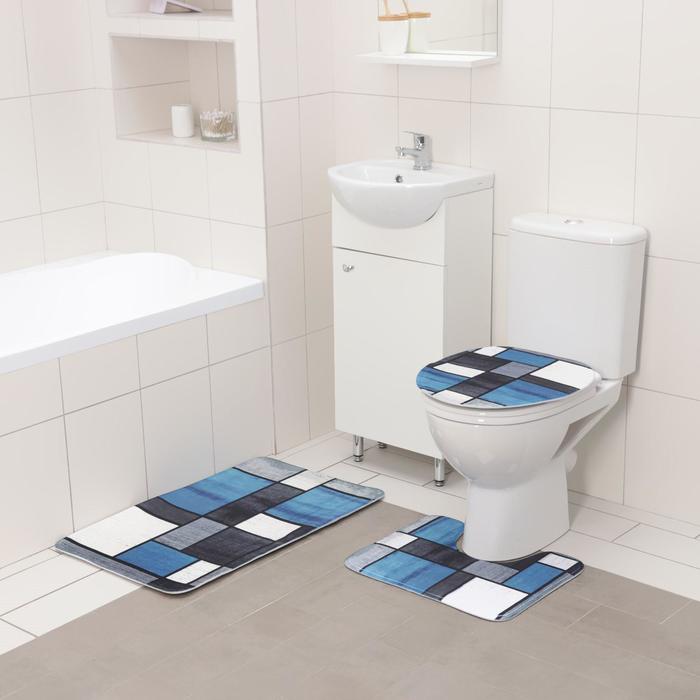 Набор ковриков для ванны и туалета Доляна «Палитра», 3 шт: 50×80 см, 50×40 см, 31×43 см