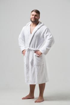 Мужской классический махровый халат с капюшоном (Белый)
