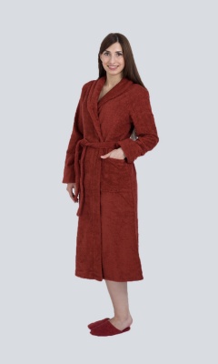 Женский классический махровый халат с шалькой (Бордовый)