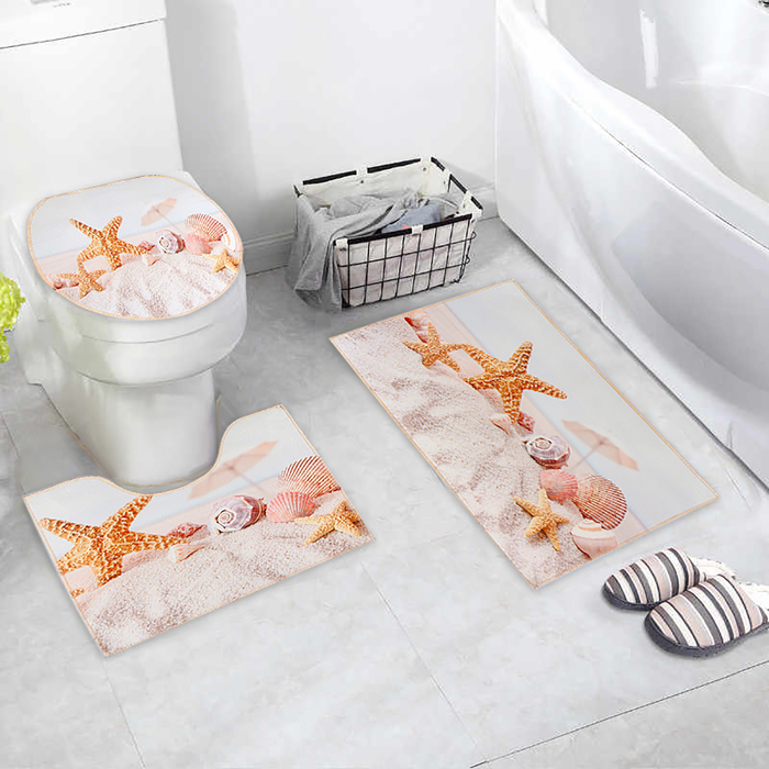 Набор ковриков для ванны и туалета Доляна «Ракушки», 3 шт: 38×46, 40×45, 45×75 см