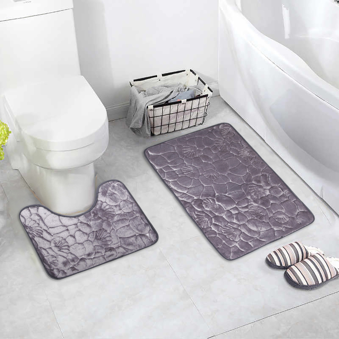 Набор ковриков для ванны и туалета Доляна «Галька, ракушки», 2 шт: 40×50, 50×80 см, цвет бежевый