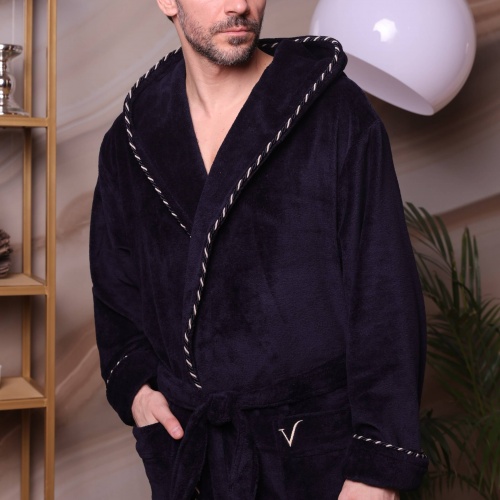 Мужской бамбуковый халат с капюшоном Zevs (Темно-синий)