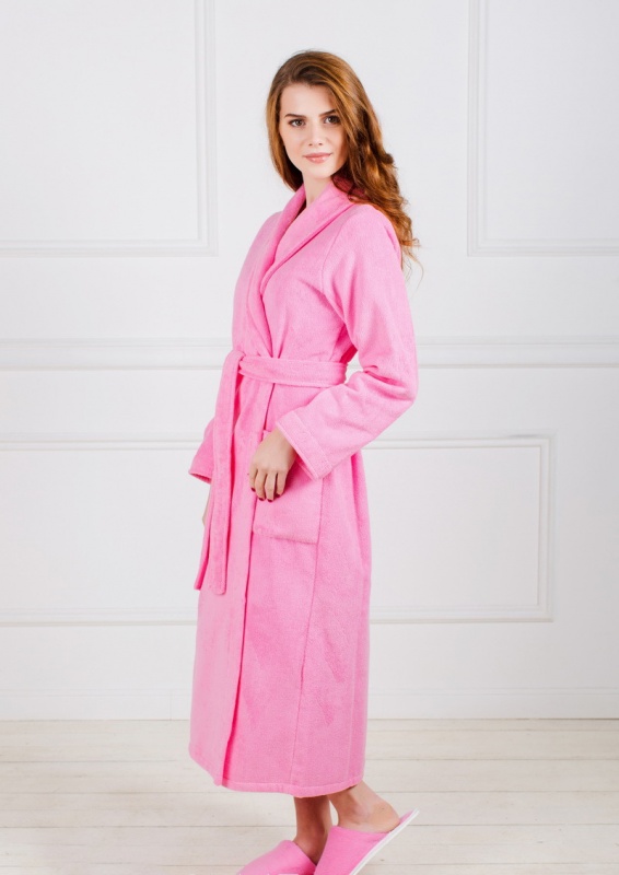 Женский махровый халат с шалькой (Розовый)